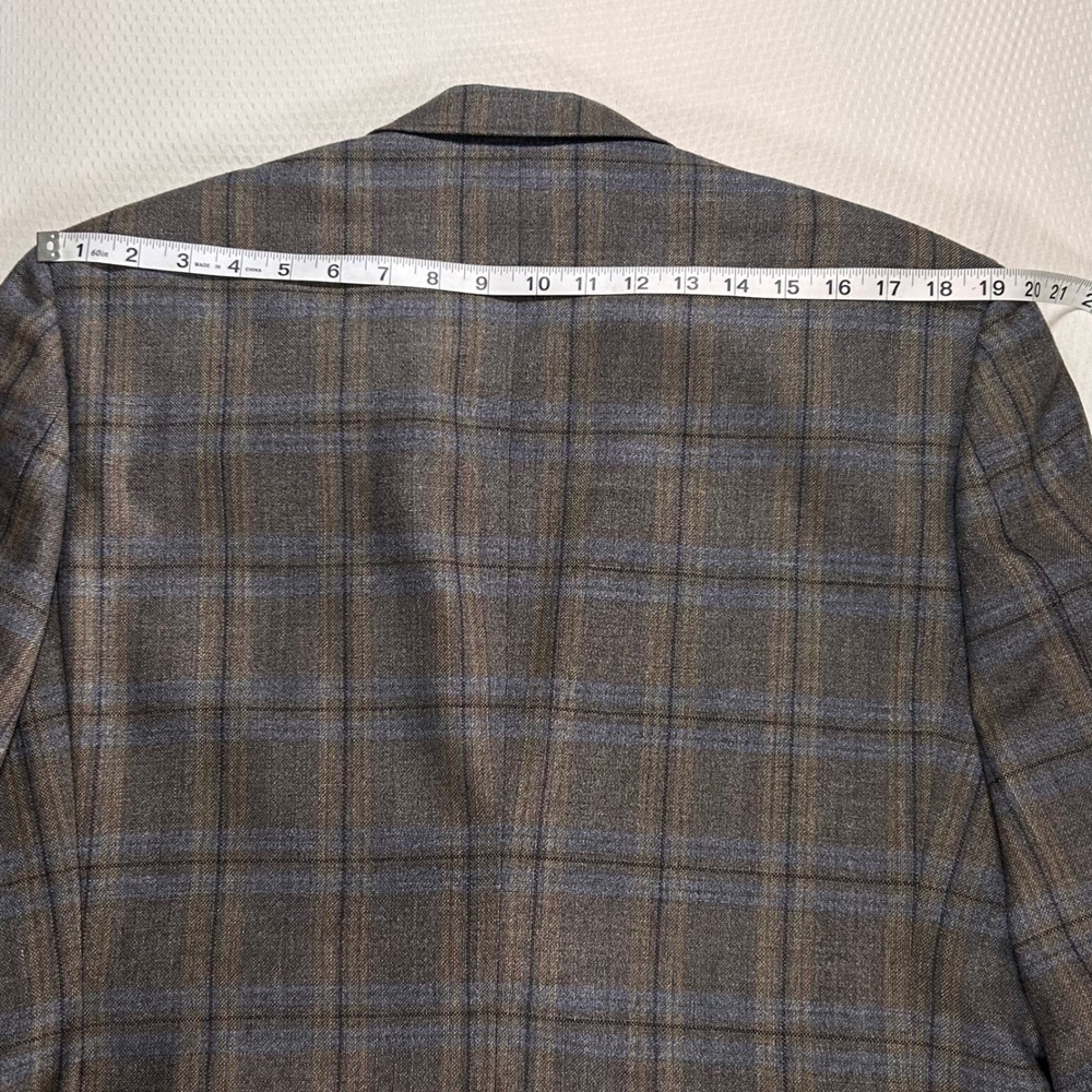 UNTUCKit Harewood Blazer Mens 42S Marzotto Super 110s Wool Plaid Tan Blue 40777 - Picture 6 of 10